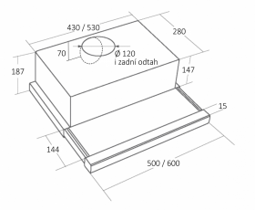 Odsavač par EMPIRE VD STROMBOLI 50 Bílá – jediný výsuv na trhu se zadním i horním odtahem